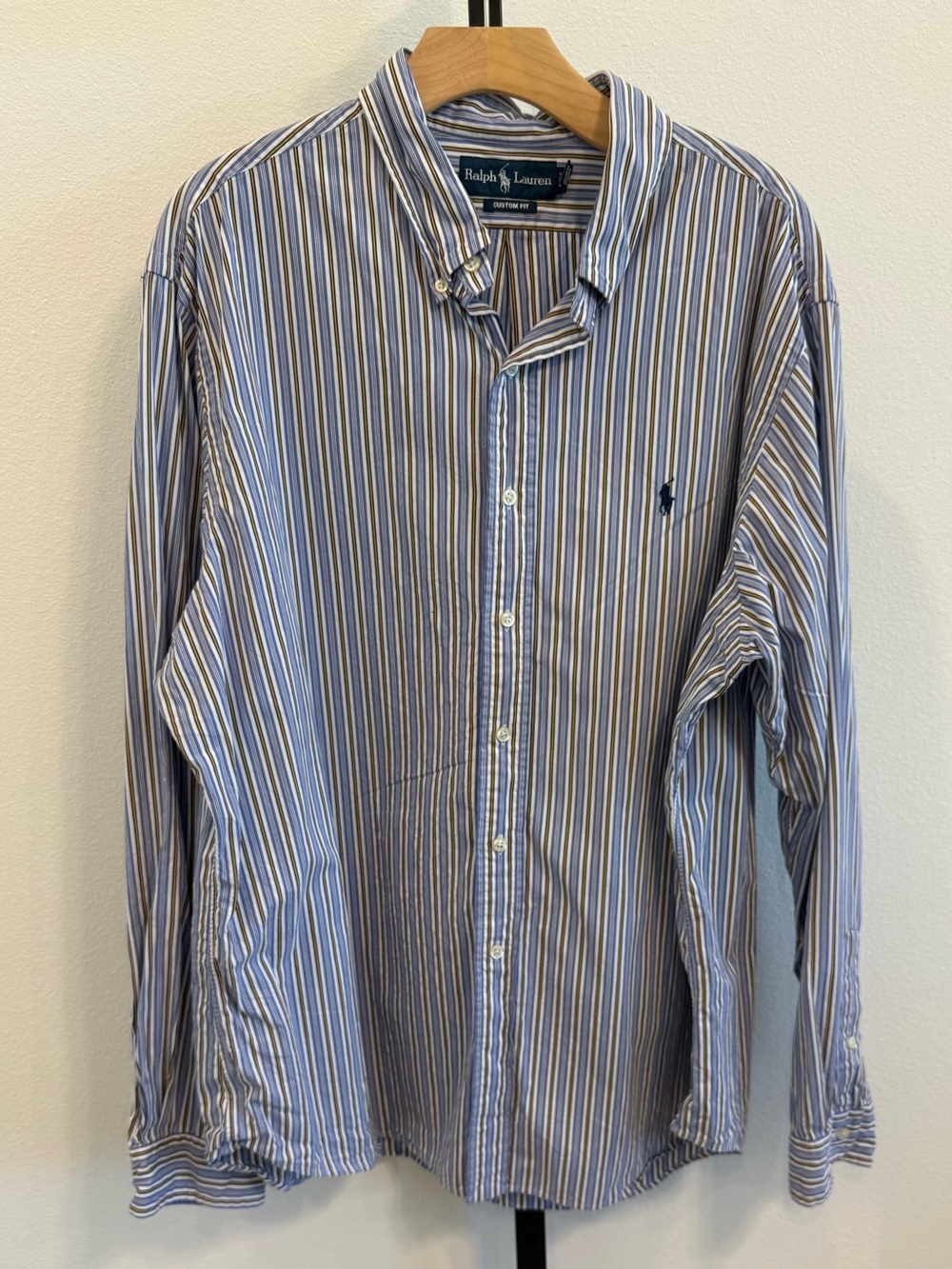 Ralph Lauren Custom Fit Mens XXL Blue Yellow Long Sleeve Button-Down Shirt Offic